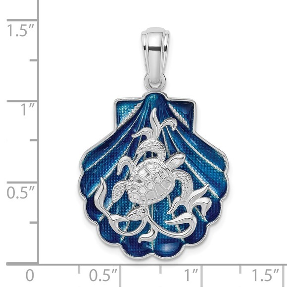 925 Sterling Silver Travel Enameled Blue Shell Turtle Necklace Charm Pendant - Picture 3 of 4